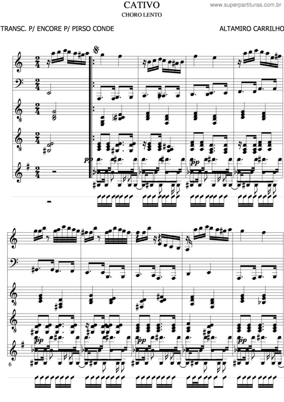 Partitura da música Cativo