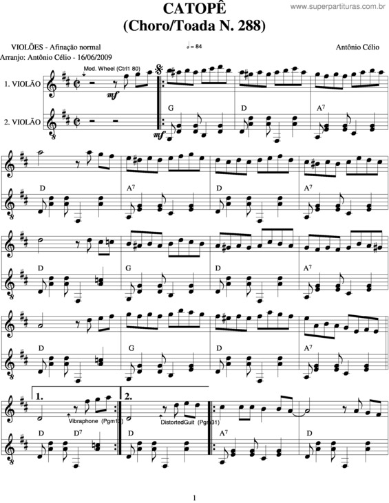 Partitura da música Catopê