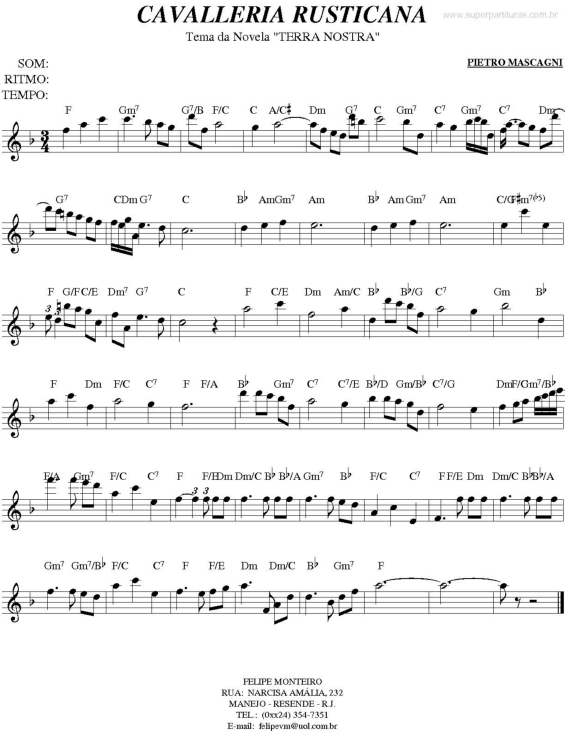 Partitura da música Cavalleria Rusticana (Terra Nostra)