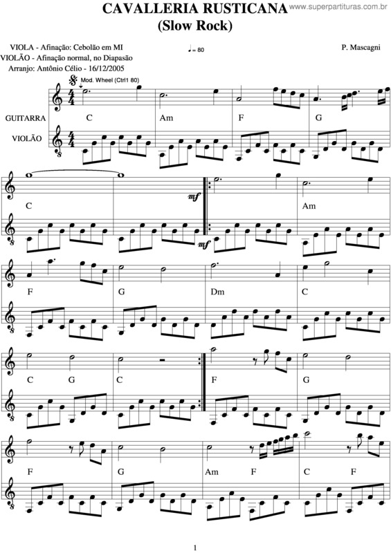 Partitura da música Cavalleria Rusticana v.2