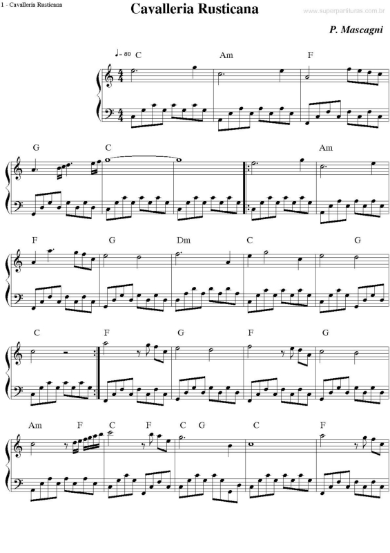 Partitura da música Cavalleria Rusticana