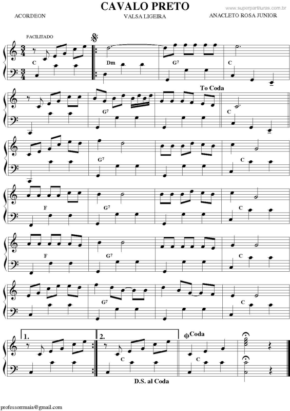 Partitura da música Cavalo Preto