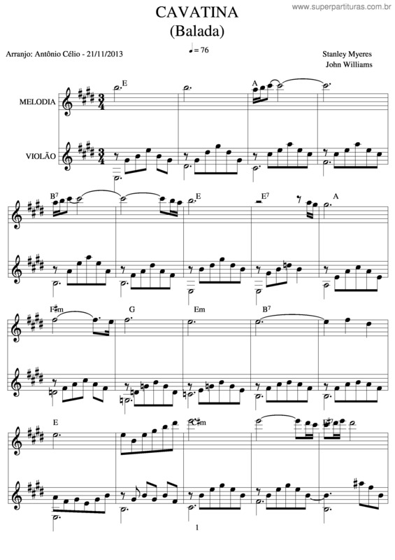 Partitura da música Cavatina v.2