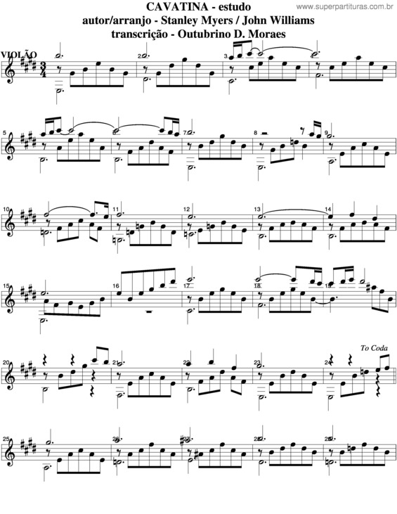 Partitura da música Cavatina v.4