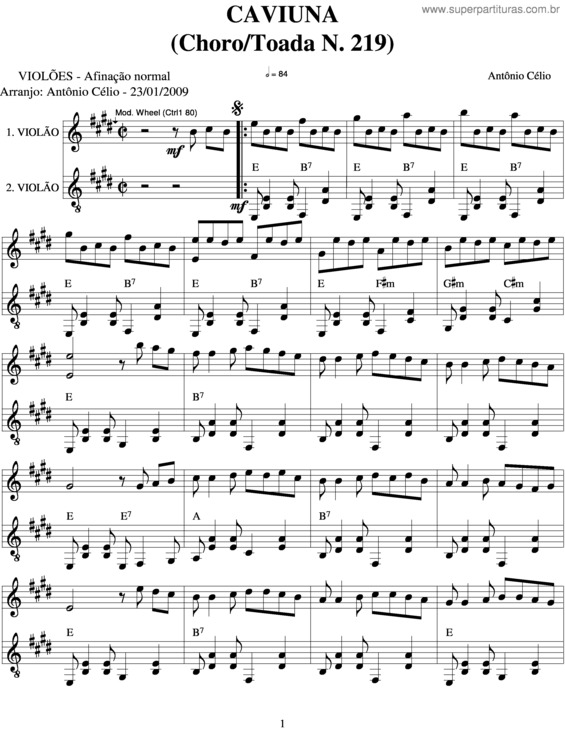 Partitura da música Caviuna