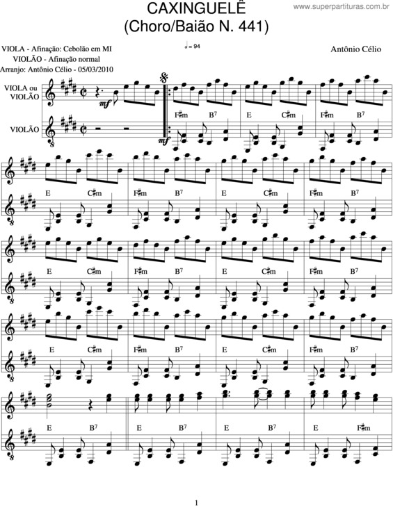 Partitura da música Caxinguelê v.6