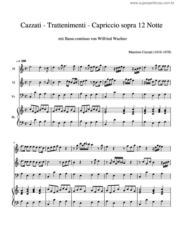 Partitura da música Cazzati – Trattenimenti – Capriccio Sopra 12 Notte