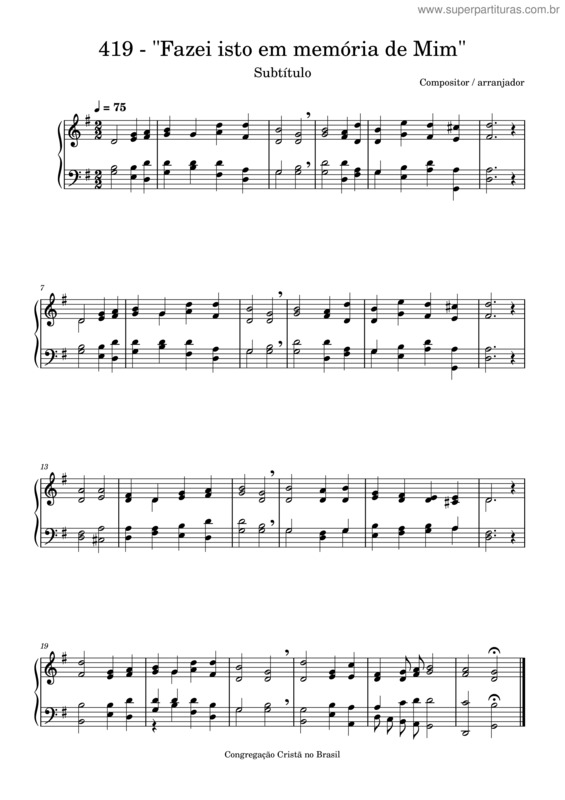 Partitura da música Ccb Hinos – Ccb Hinos 419 – Fazei Isto Em Memória De Mim
