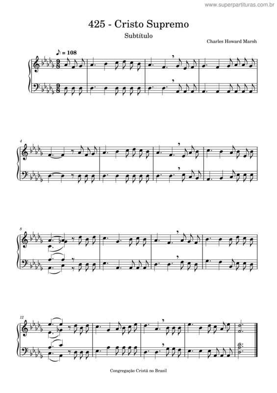 Partitura da música Ccb Hinos – Ccb Hinos 425 – Cristo Supremo