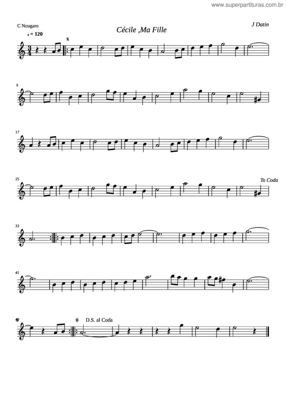 Partitura da música Cécile ,Ma Fille