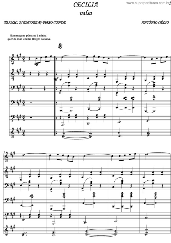 Partitura da música Cecilia 