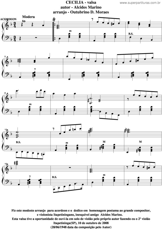 Partitura da música Cecília v.4