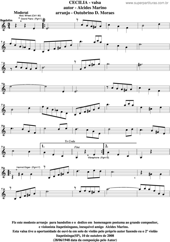 Partitura da música Cecília v.5