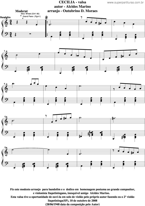 Partitura da música Cecília v.6