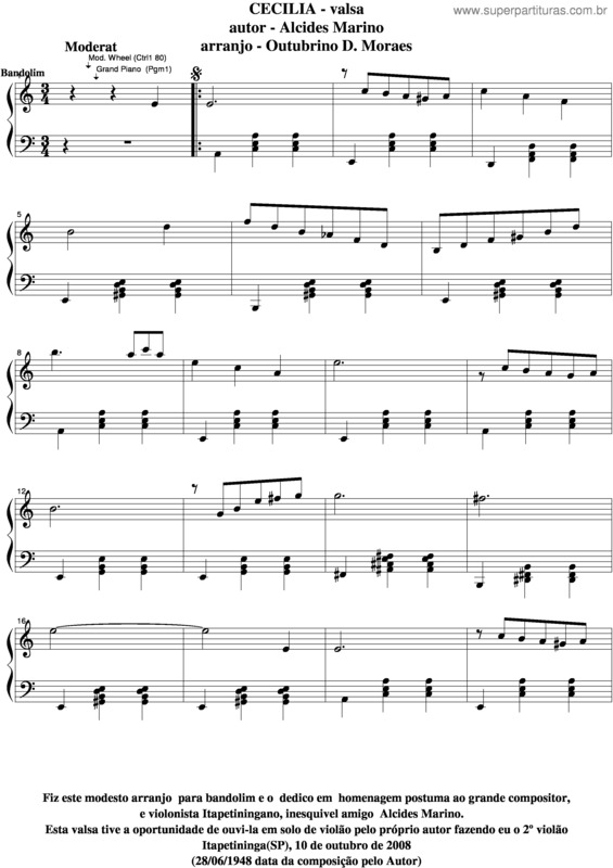 Partitura da música Cecília v.6