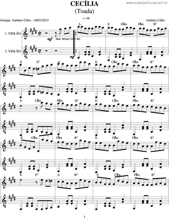 Partitura da música Cecília v.8