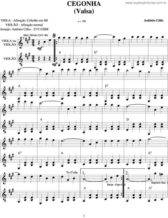 Partitura da música Cegonha