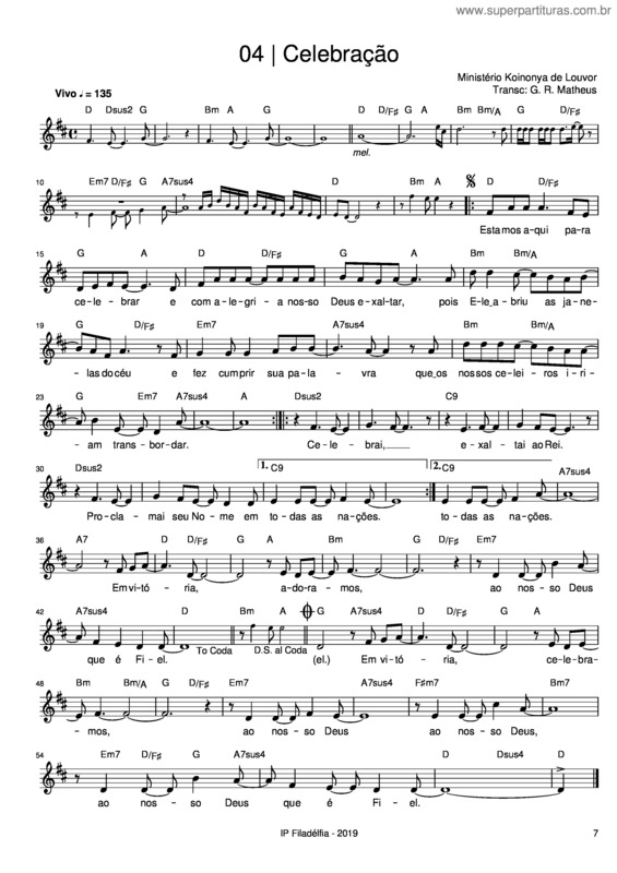 Partitura da música Celebração v.4