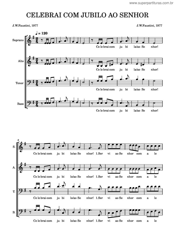Partitura da música Celebrai Com Jubilo Ao Senhor – J.W.Faustini