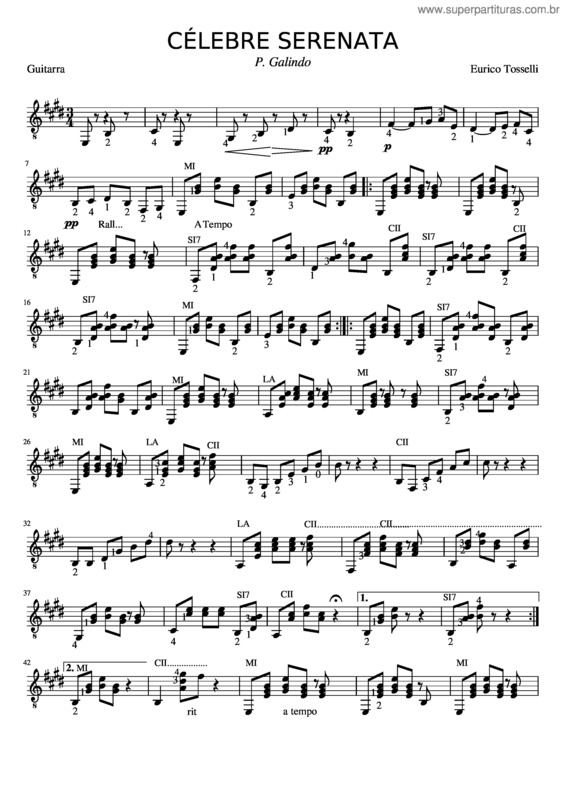 Partitura da música Célebre Serenata