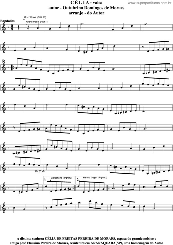 Partitura da música Célia v.4