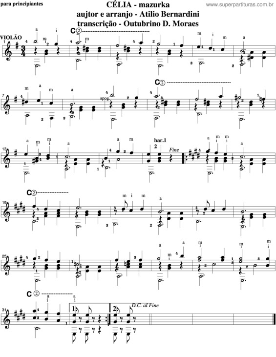 Partitura da música Célia