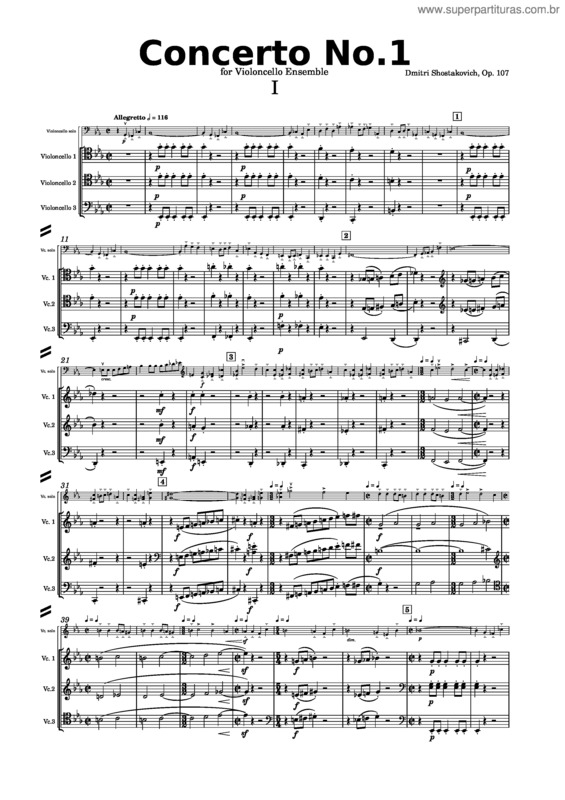 Partitura da música Cello Concerto No.1 – Dmitri Shostakovich Dmitri Shostakovich Cello Concerto No.1 Op.107 Cello Quartet