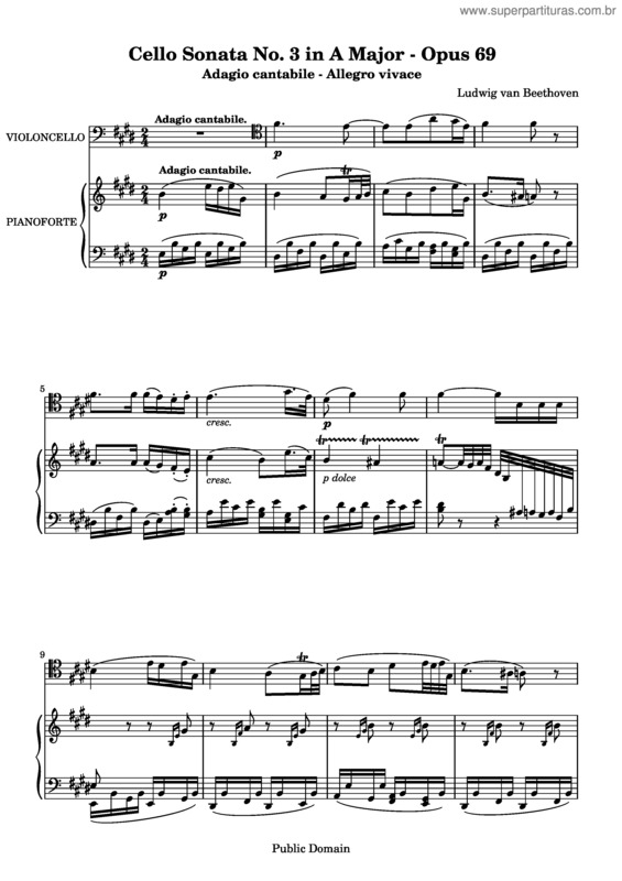 Partitura da música Cello Sonata No. 3