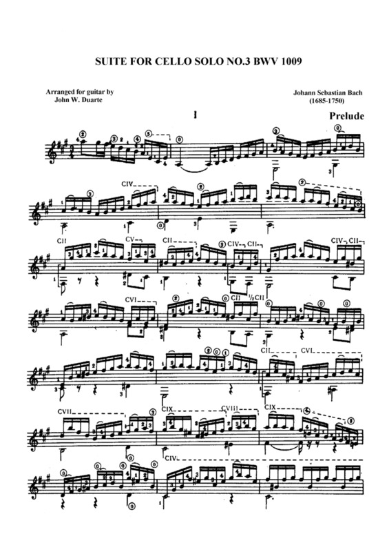Partitura da música Cello Suíte No 3 BWV 1009
