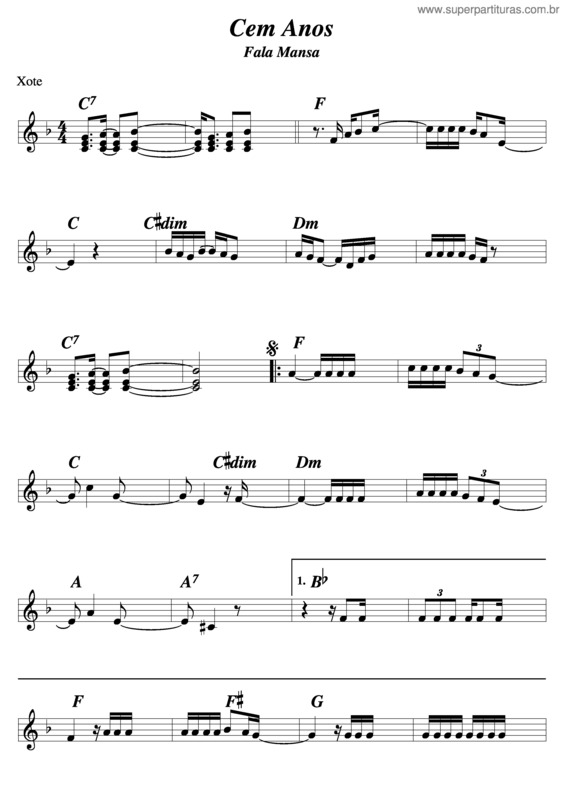 Partitura da música Cem Anos