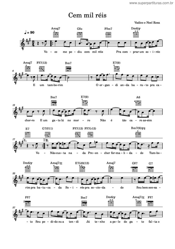 Partitura da música Cem Mil Réis – Vadico E Noel Rosa Cem Mil Réis – Vadico E Noel Rosa – A