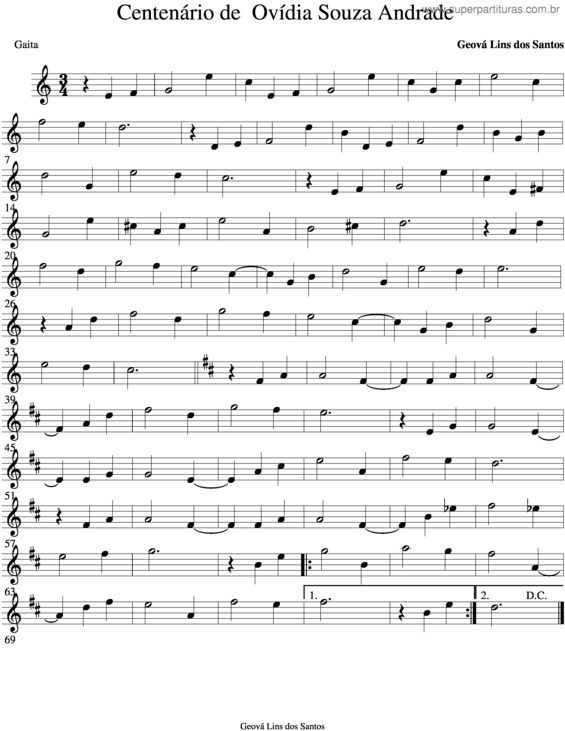 Partitura da música Centenário De Ovídia Souza Andrade