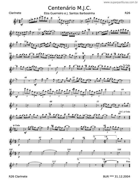 Partitura da música Centenário M.J.C. – Elza Guerreiro