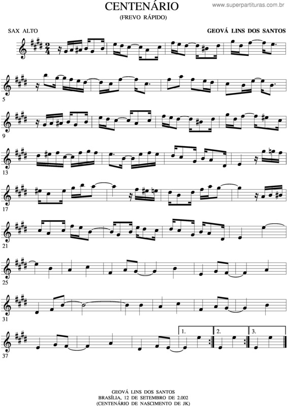 Partitura da música Centenário