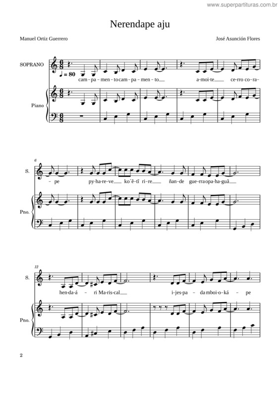 Partitura da música Cerro Cora De Herminio Giménez Y Félix Fernández