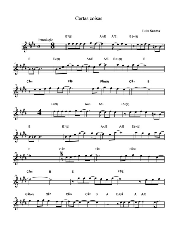 Partitura da música Certas Coisas v.2