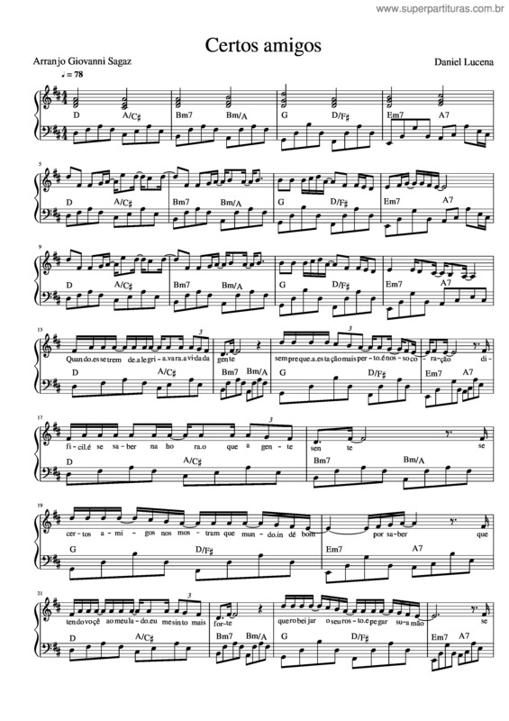 Partitura da música Certo Amigos – Daniel Lucena Certos Amigos