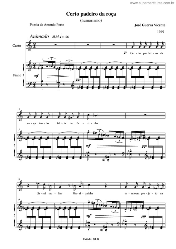 Partitura da música Certo padeiro da roça