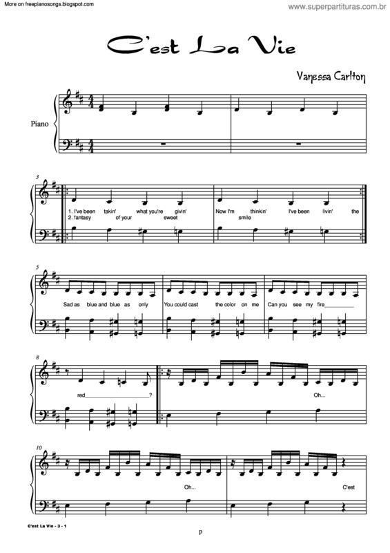 Partitura da música Cest La Vie v.6