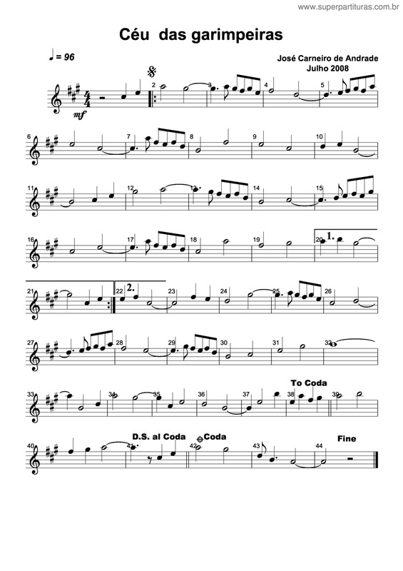 Partitura da música Céu Das Garimpeiras