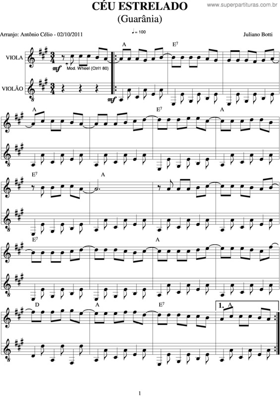 Partitura da música Céu Estrelado