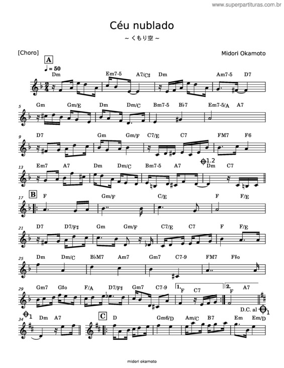 Partitura da música Céu Nublado