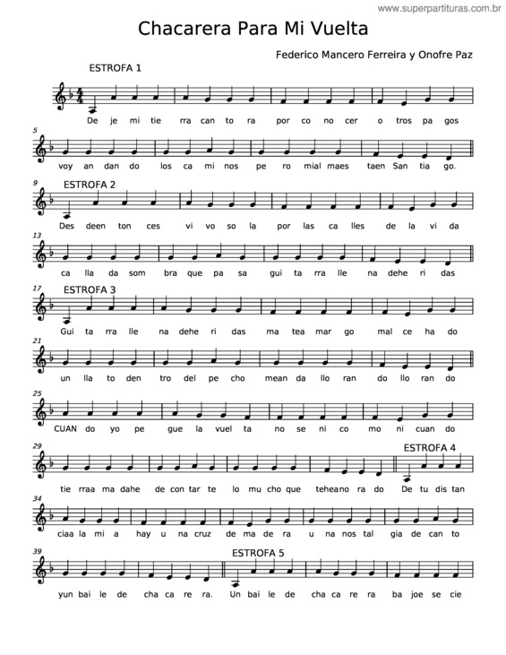 Partitura da música Chacarera Para Mi Vuelta – Federico Mancero Ferreira;Onofre Paz