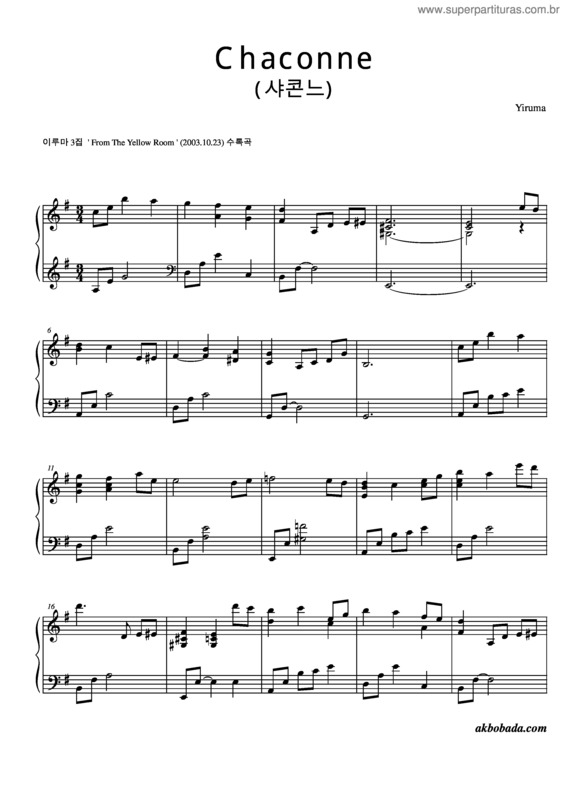 Partitura da música Chaconne