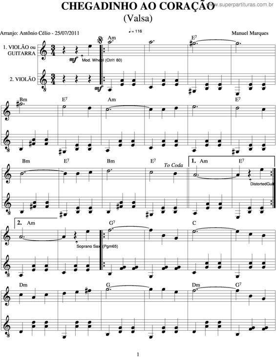 Partitura da música Chaginho Ao Coração