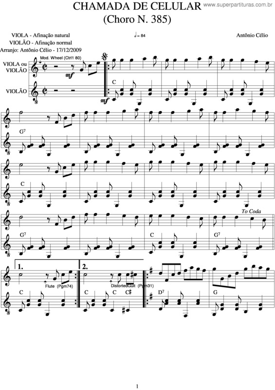 Partitura da música Chamada De Celularn