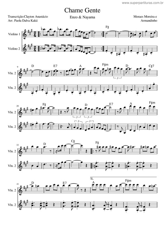 Partitura da música Chame Gente