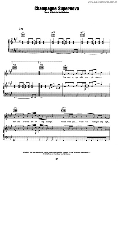 Partitura da música Champagne Supernova