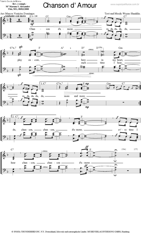 Partitura da música Chanson D`Amour v.2