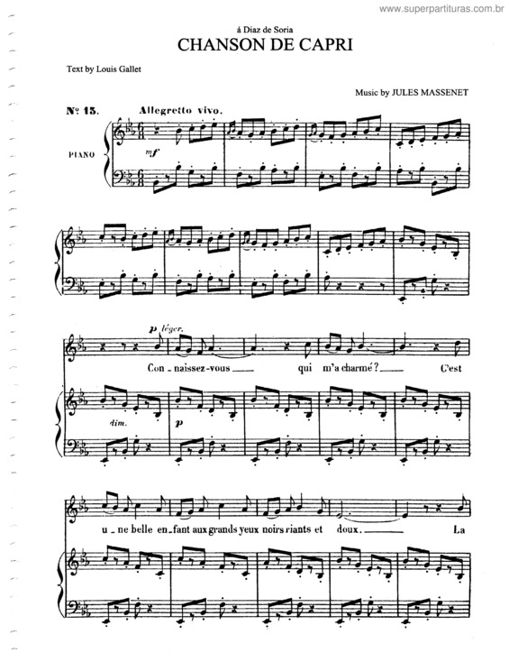 Partitura da música Chanson de Capri